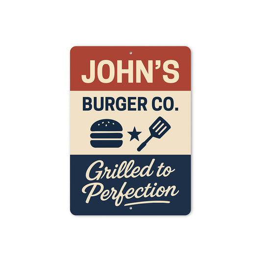 Personalized Burger Co. Grilled to Perfection Aluminum Sign