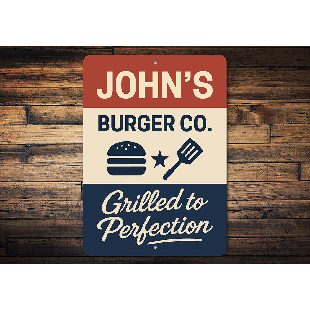 Personalized Burger Co. Grilled to Perfection Aluminum Sign