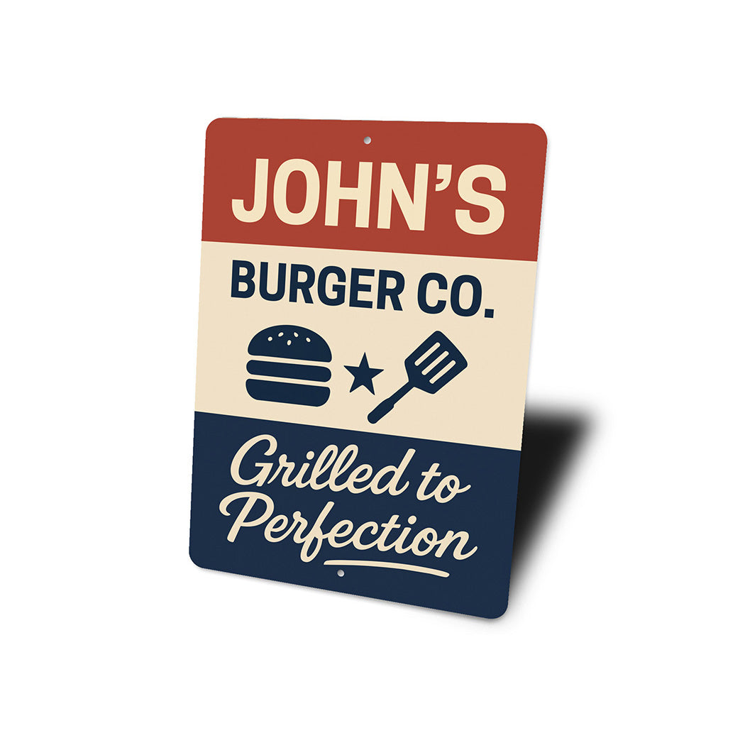 Personalized Burger Co. Grilled to Perfection Aluminum Sign