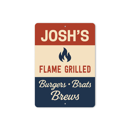 Personalized Flame Grilled Burgers Brats Brews Metal Sign