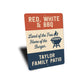 Red White & BBQ Patriotic Burger Aluminum Family Sign