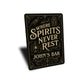 Vintage Where Spirits Never Rest Aluminum Sign Custom Bar