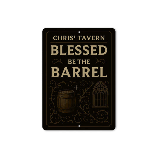 Vintage Blessed Be The Barrel Aluminum Tavern Sign