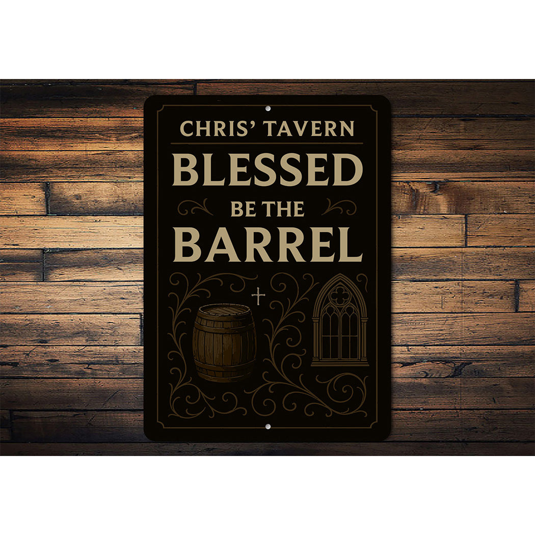 Vintage Blessed Be The Barrel Aluminum Tavern Sign
