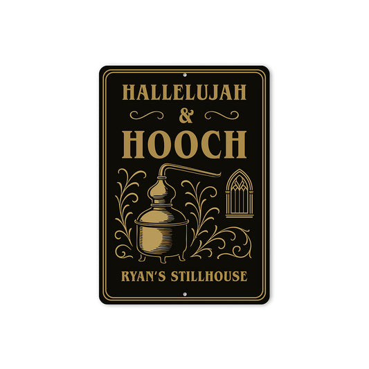 Vintage Hallelujah Hooch Metal Sign Personalized Stillhouse