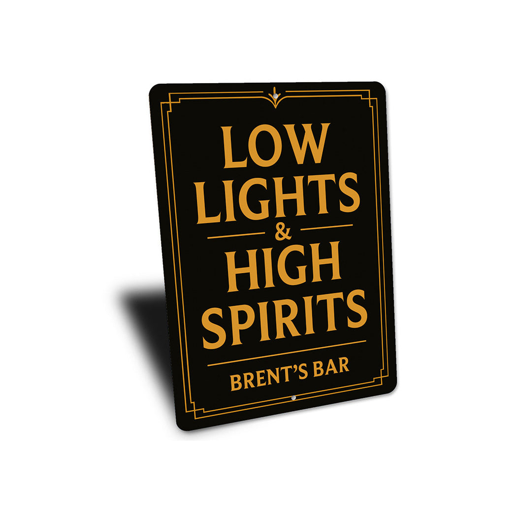 Vintage Low Lights & High Spirits Aluminum Bar Sign