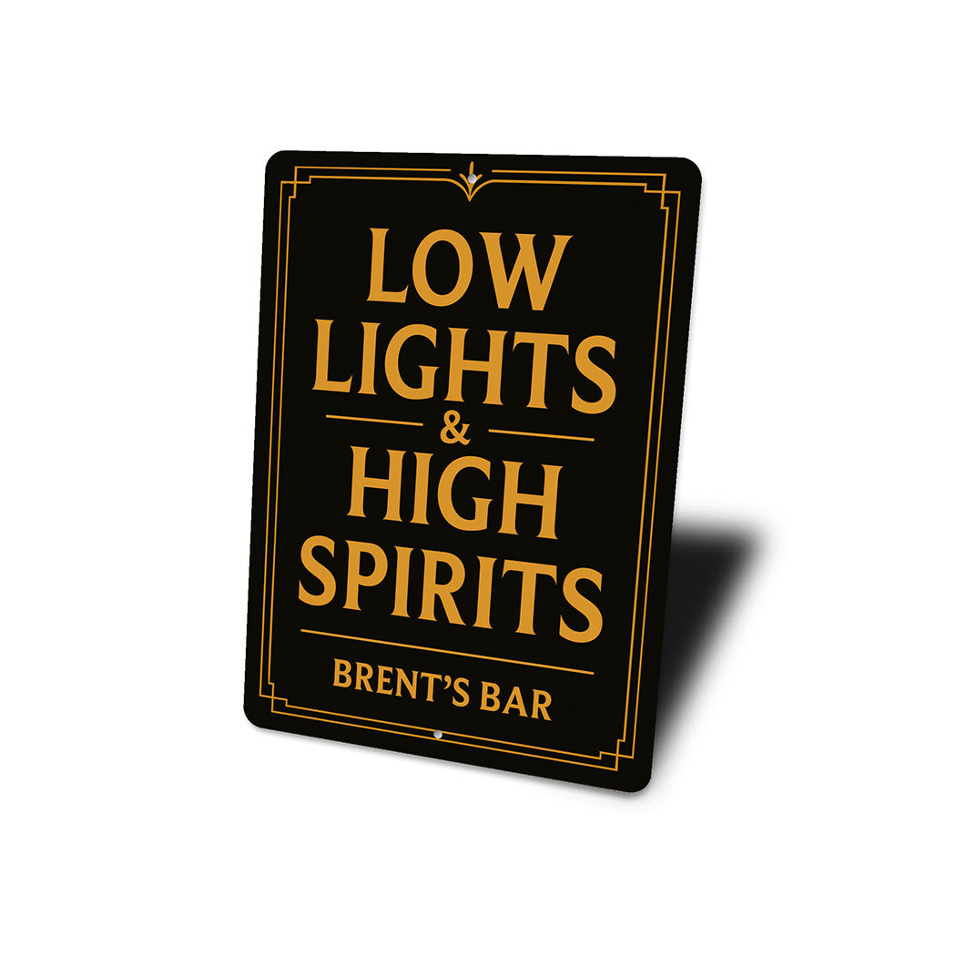 Vintage Low Lights & High Spirits Aluminum Bar Sign