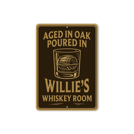 Aged in Oak, Poured in Personalized Whiskey Room Sign