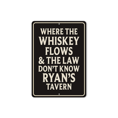 Vintage Where the Whiskey Flows Aluminum Tavern Sign