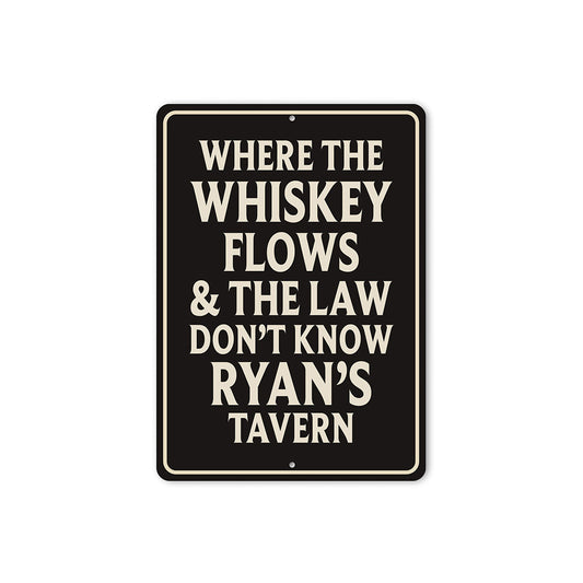 Vintage Where the Whiskey Flows Aluminum Tavern Sign