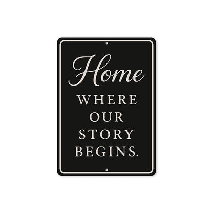 Rustic Home Where Our Story Begins Aluminum Wall Sign