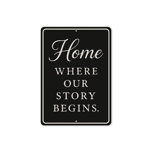 Rustic Home Where Our Story Begins Aluminum Wall Sign