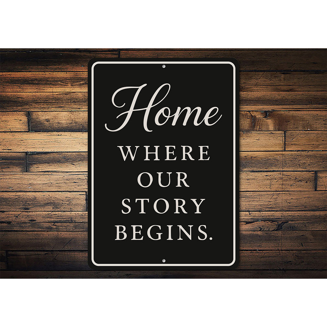 Rustic Home Where Our Story Begins Aluminum Wall Sign