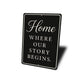 Rustic Home Where Our Story Begins Aluminum Wall Sign