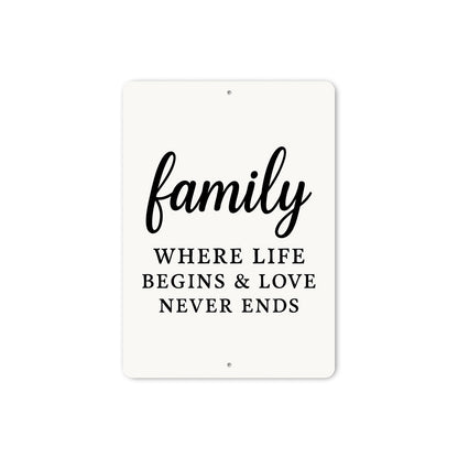 Rustic Family Where Life Begins & Love Never Ends Wall Sign