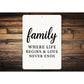 Rustic Family Where Life Begins & Love Never Ends Wall Sign