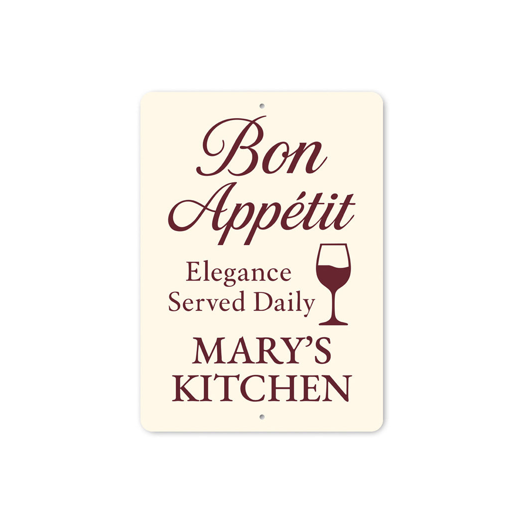 Bon Appetit Elegance Served Daily Personalized Kitchen Sign