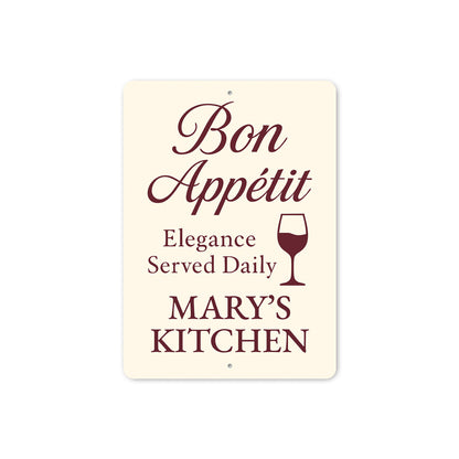 Bon Appetit Elegance Served Daily Personalized Kitchen Sign