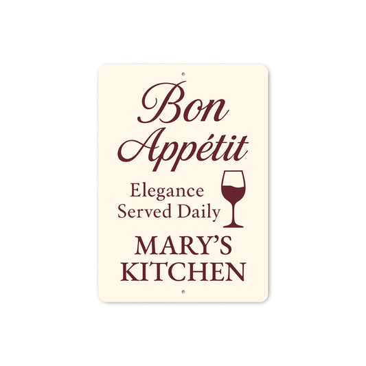 Bon Appetit Elegance Served Daily Personalized Kitchen Sign