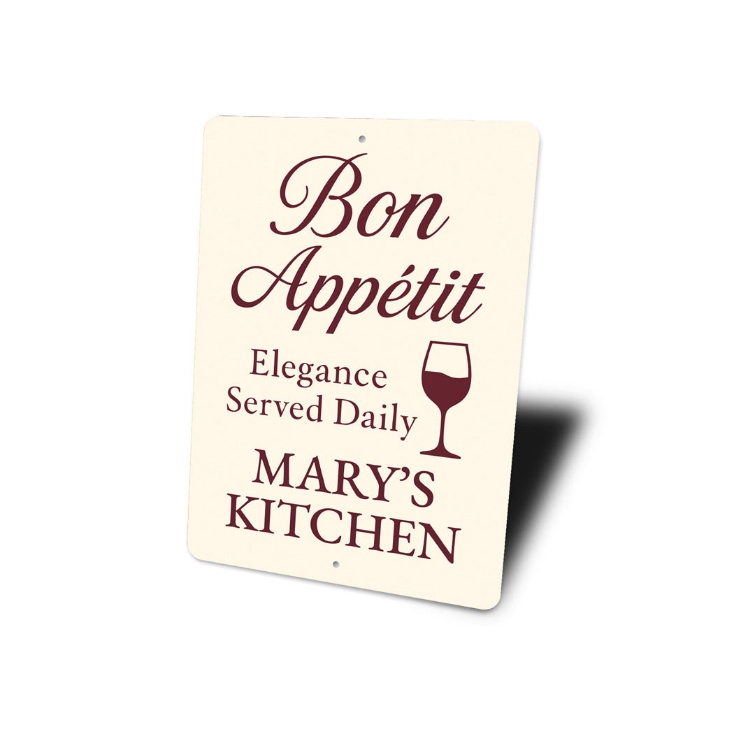 Bon Appetit Elegance Served Daily Personalized Kitchen Sign