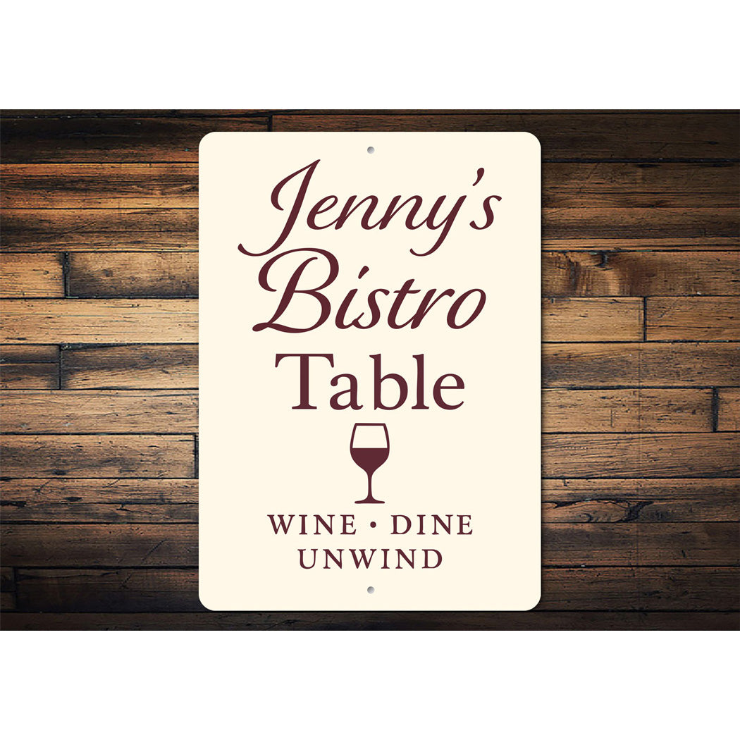 Personalized Bistro Table Sign Wine Dine Unwind Metal Decor