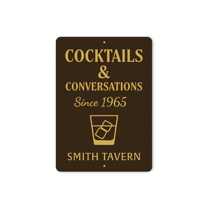 Cocktails And Conversations Personalized Tavern Metal Sign