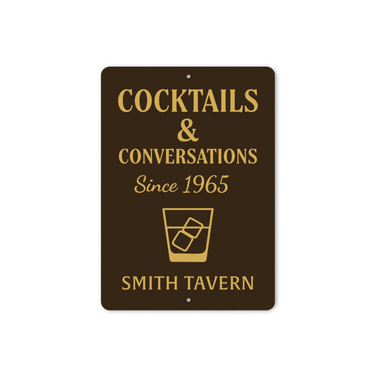 Cocktails And Conversations Personalized Tavern Metal Sign