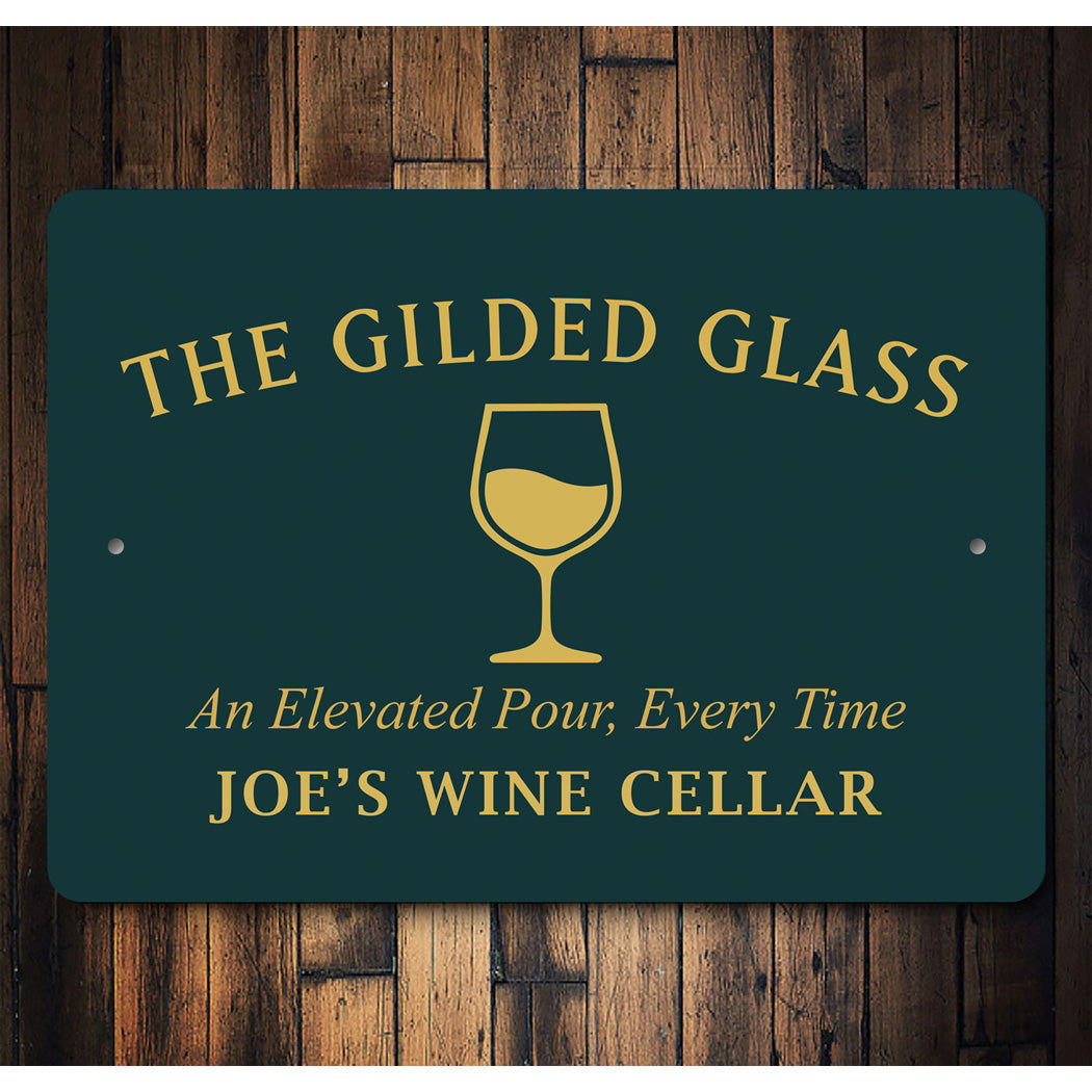Gilded Glass Elevated Pour Personalized Wine Cellar Sign
