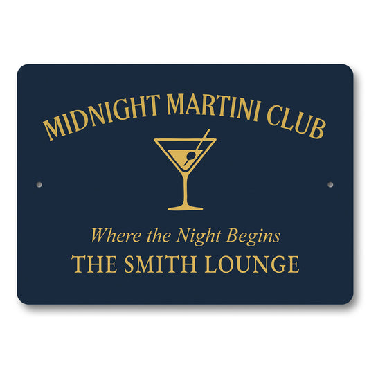Midnight Martini Club The Night Begins Personalized Sign