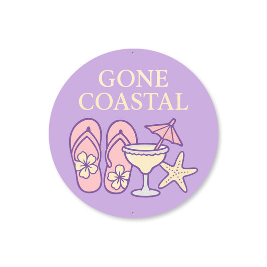 Gone Coastal Flip Flops Starfish Cocktails Round Sign