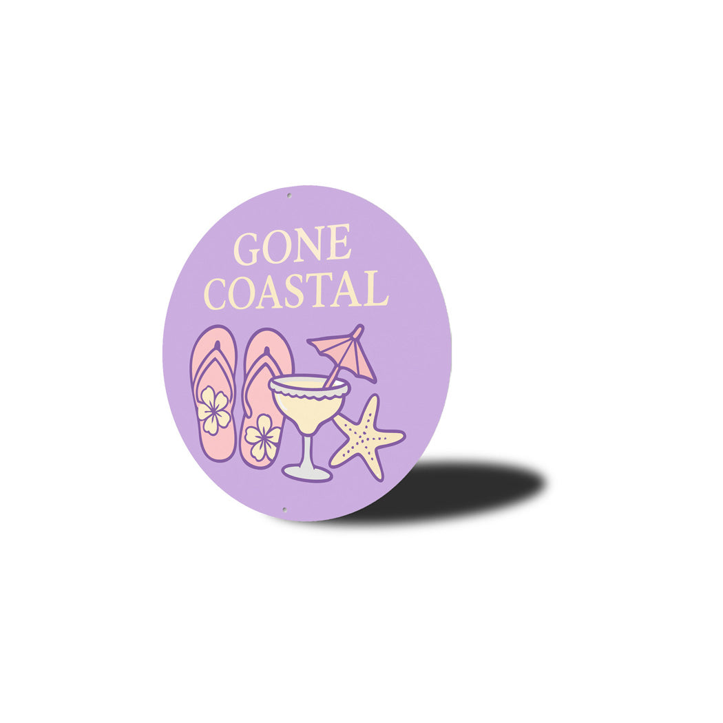 Gone Coastal Flip Flops Starfish Cocktails Round Sign