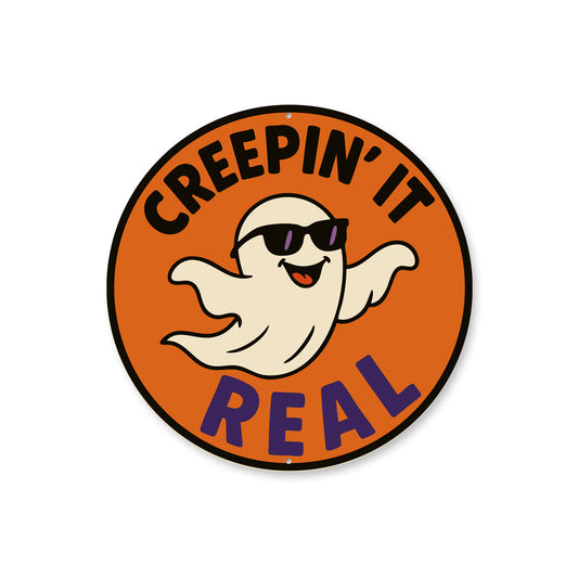Creepin It Real Cool Ghost In Sunglasses Round Sign