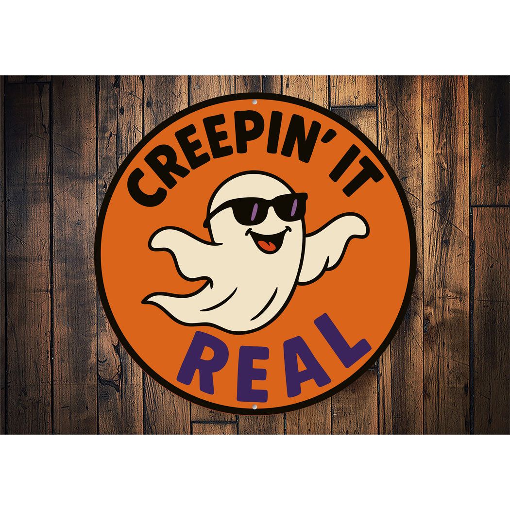 Creepin It Real Cool Ghost In Sunglasses Round Sign