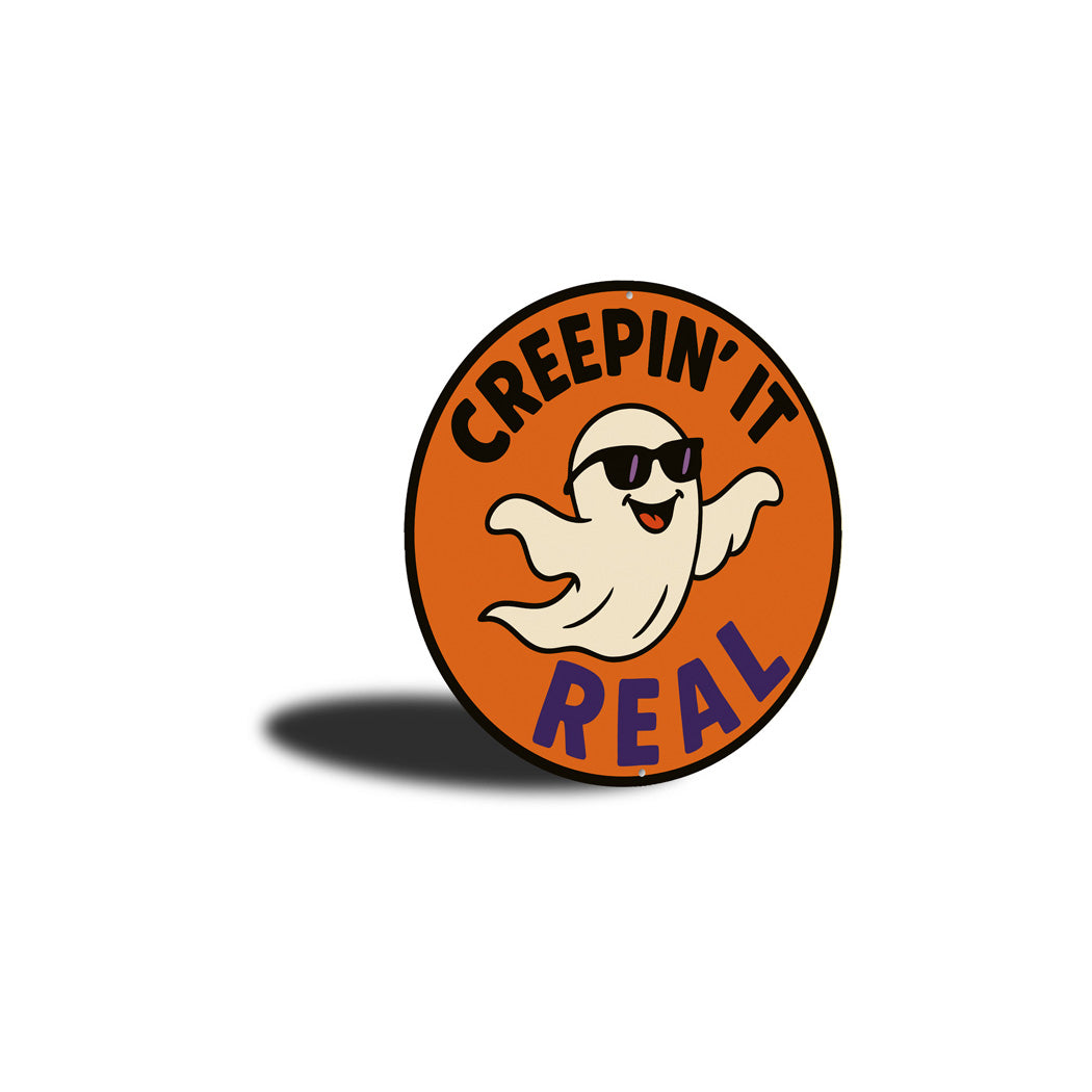 Creepin It Real Cool Ghost In Sunglasses Round Sign