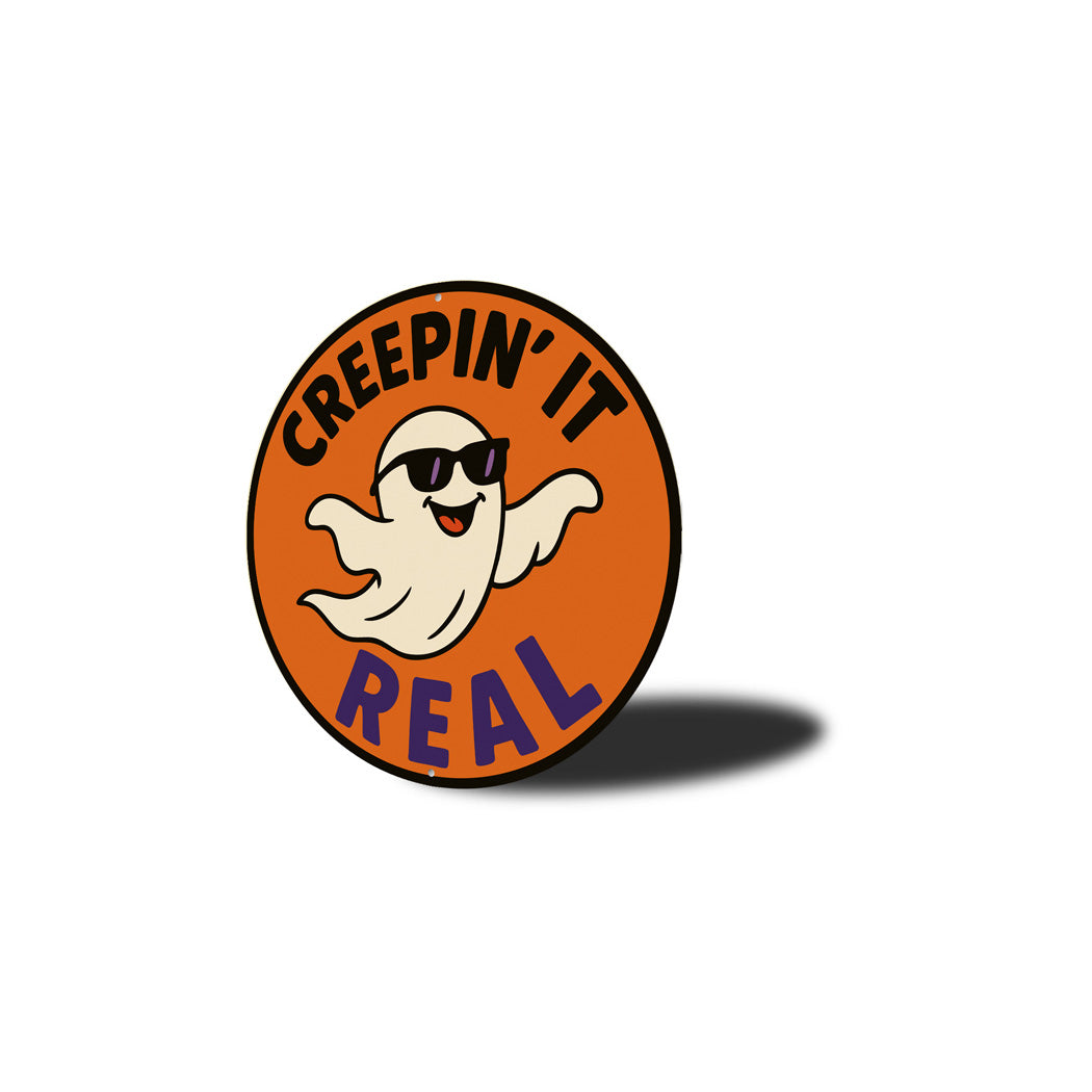 Creepin It Real Cool Ghost In Sunglasses Round Sign