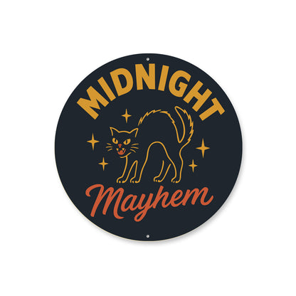 Midnight Mayhem Black Feline Hissing Cat Round Sign