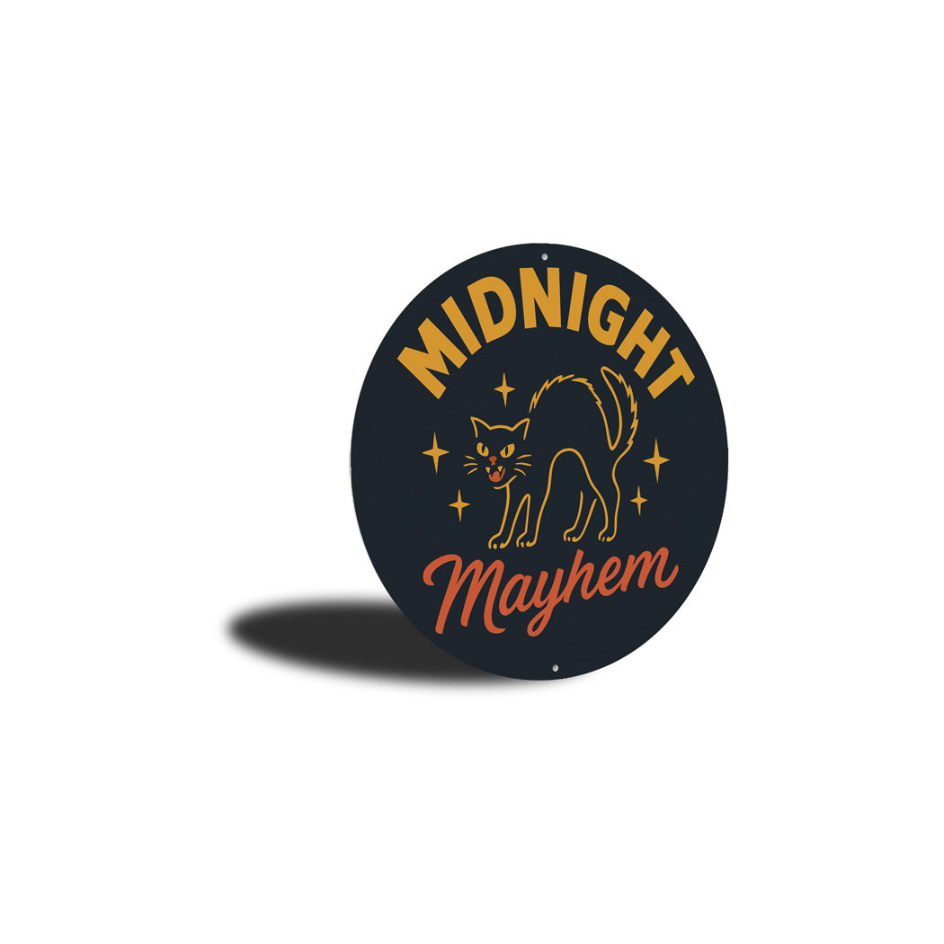 Midnight Mayhem Black Feline Hissing Cat Round Sign