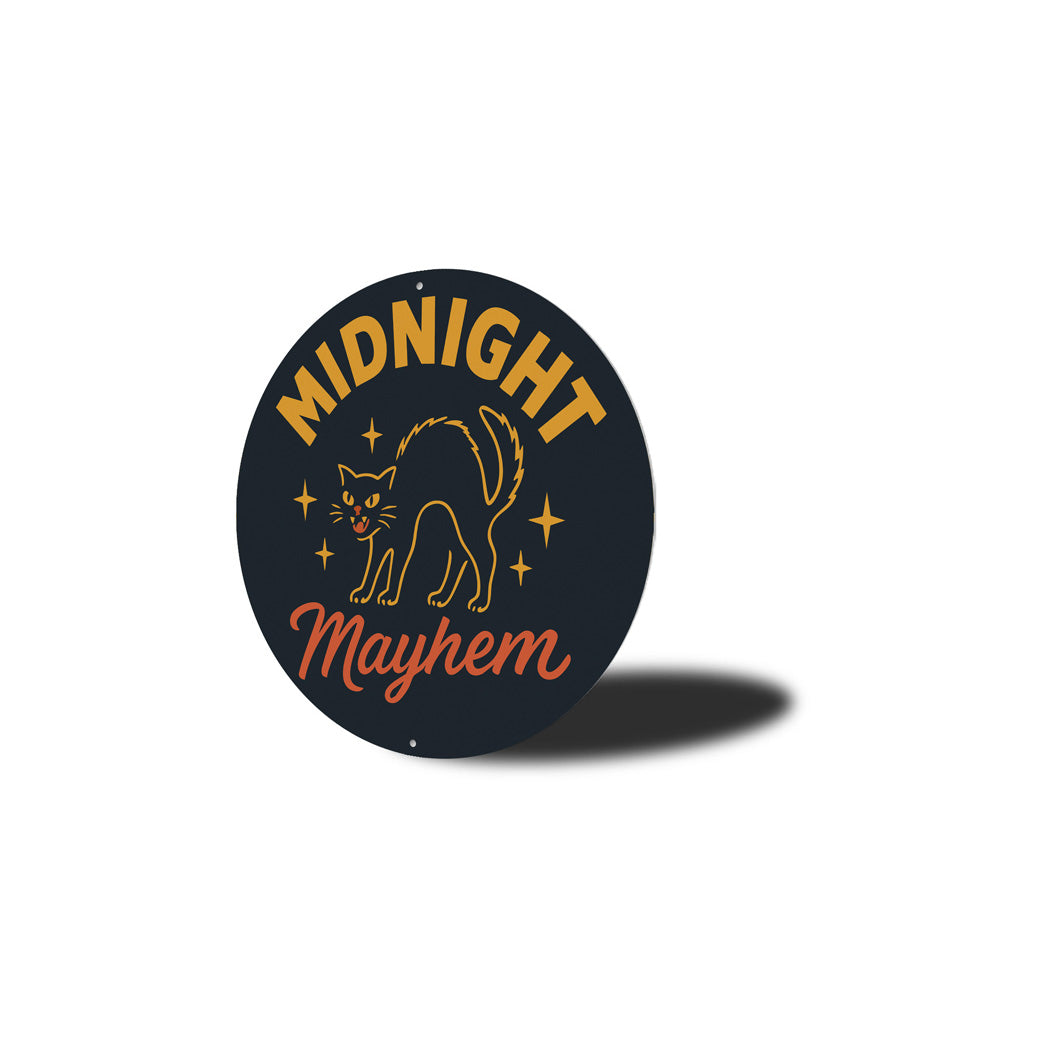 Midnight Mayhem Black Feline Hissing Cat Round Sign