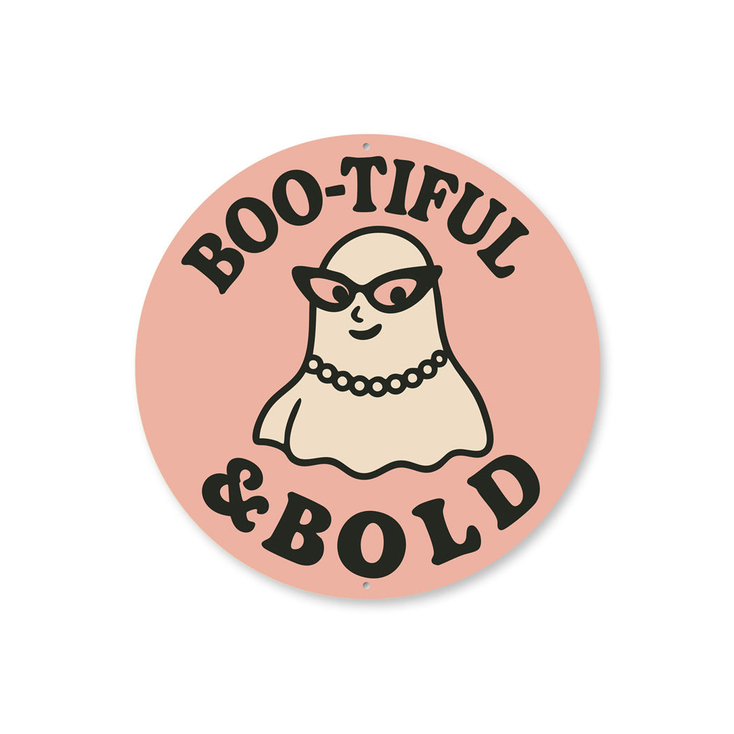 Boo-tiful And Bold Ghost Wearing Pearls Shades Round Sign