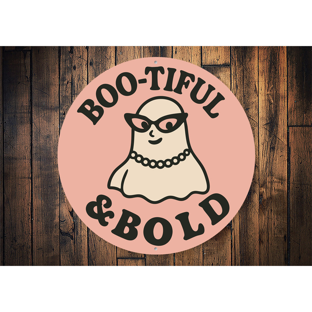 Boo-tiful And Bold Ghost Wearing Pearls Shades Round Sign