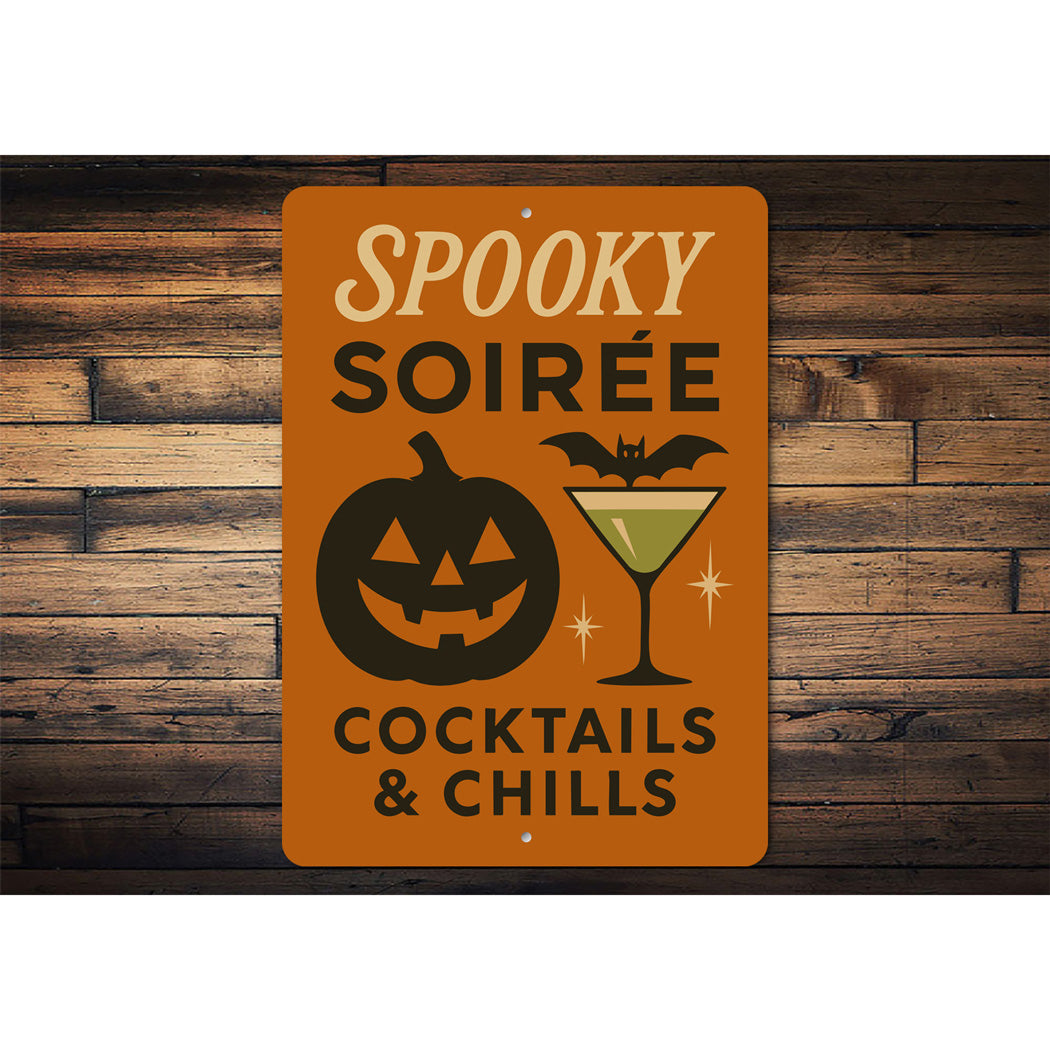 Spooky Soiree Cocktails And Chills Carved Pumpkin Sign