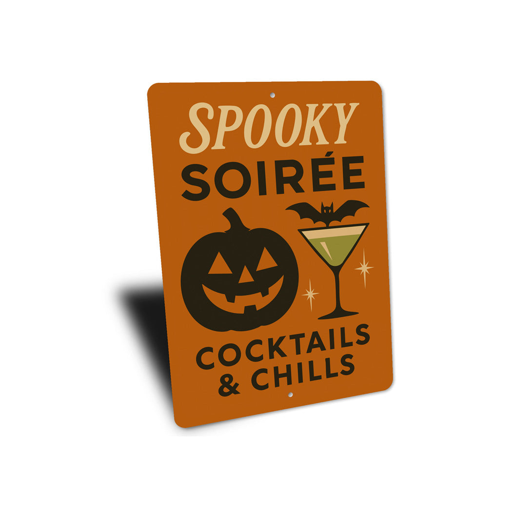 Spooky Soiree Cocktails And Chills Carved Pumpkin Sign