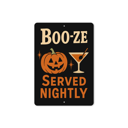 Boo-ze Served Nightly Carved Pumpkin Cocktail Sign