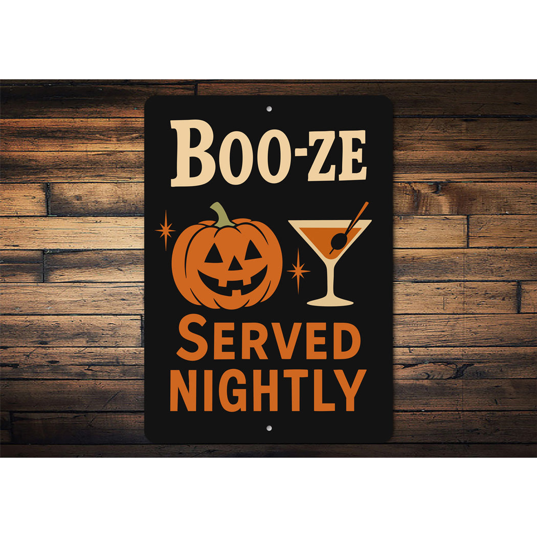 Boo-ze Served Nightly Carved Pumpkin Cocktail Sign