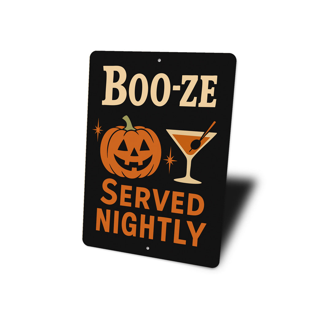 Boo-ze Served Nightly Carved Pumpkin Cocktail Sign