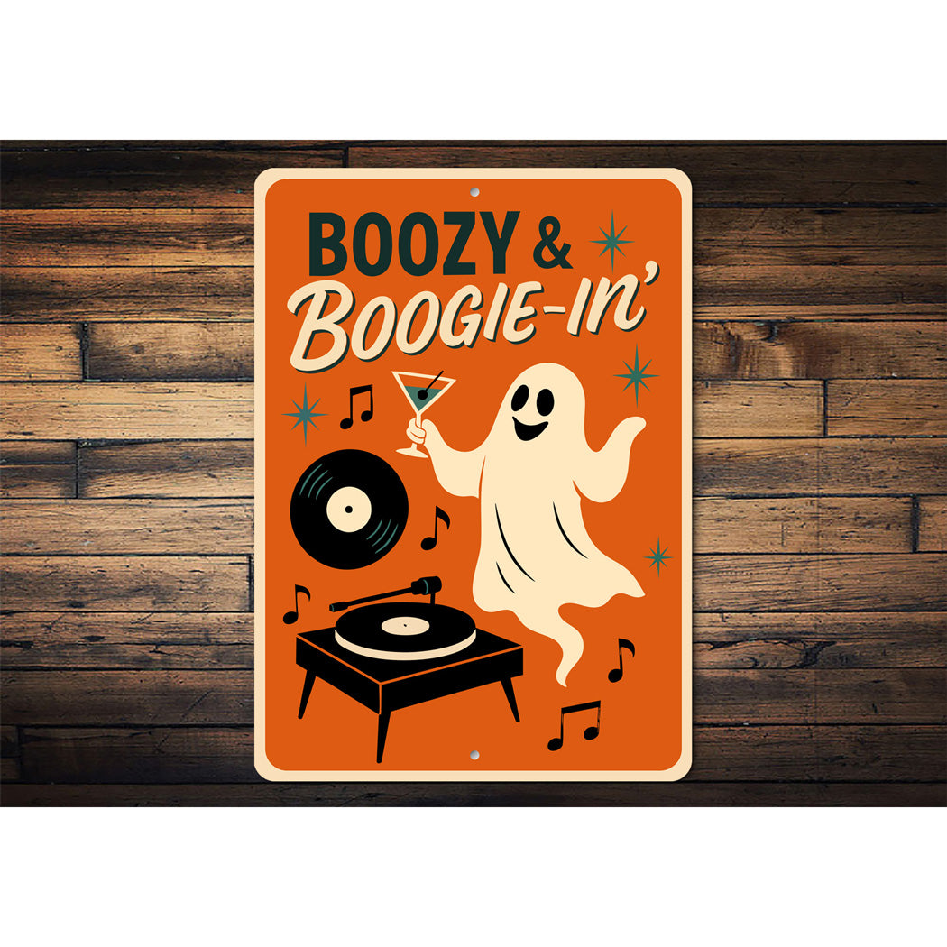 Boozy And Boogie-in Music Ghost Drinking Cocktails Sign