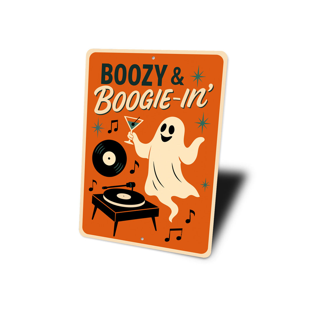 Boozy And Boogie-in Music Ghost Drinking Cocktails Sign