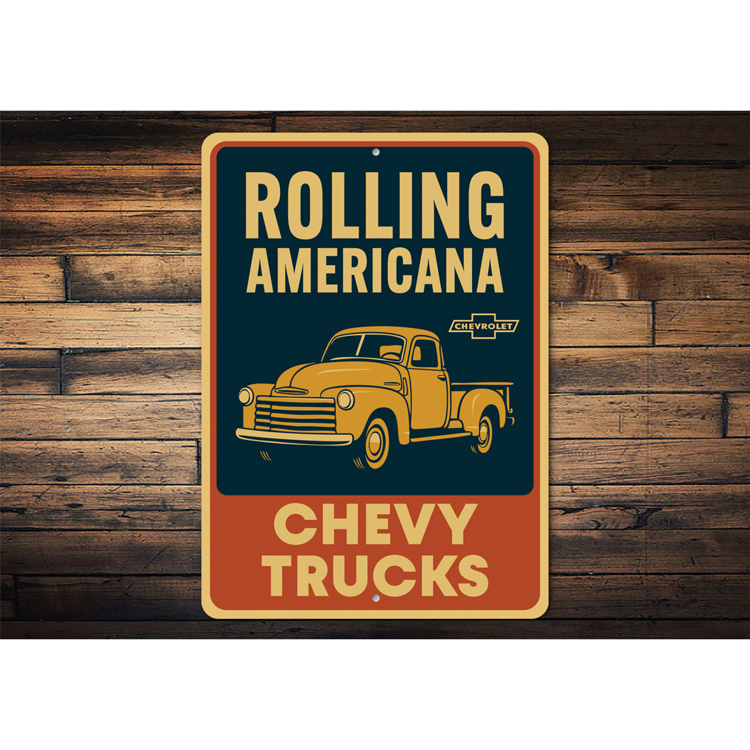Chevy Trucks Rolling Americana Chevrolet Vintage Sign