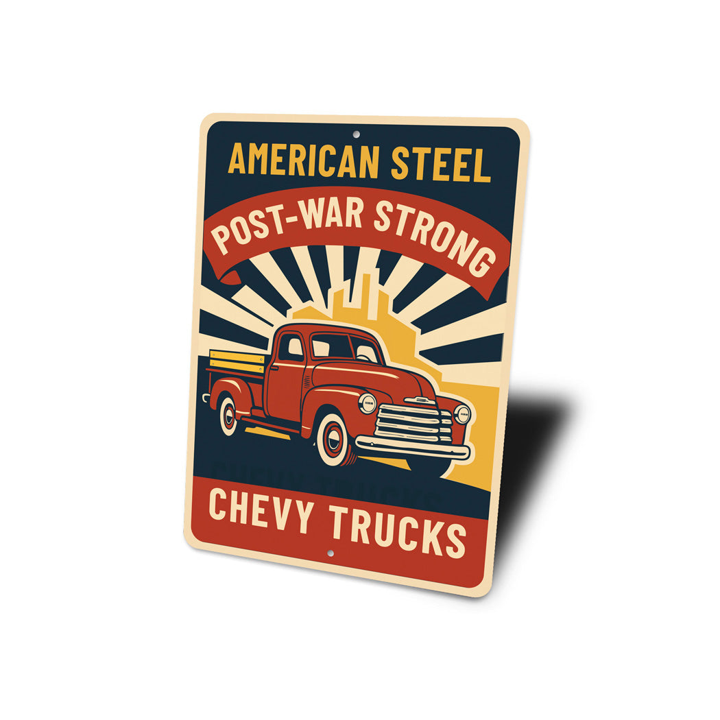 Chevy Trucks American Steel Post-War Strong Chevrolet Sign