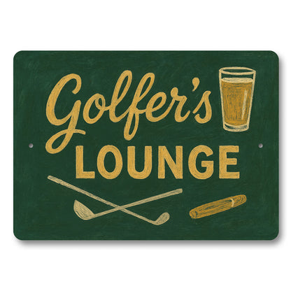 Golfer's Lounge Chalk Drawing Golf Clubs Cigars Sign